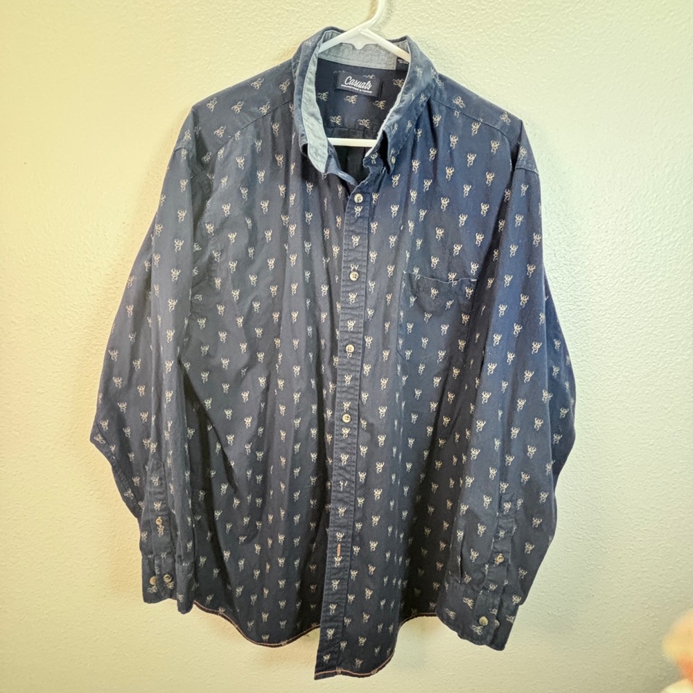Roundtree & Yorke Blue Patterned Casual Shirt